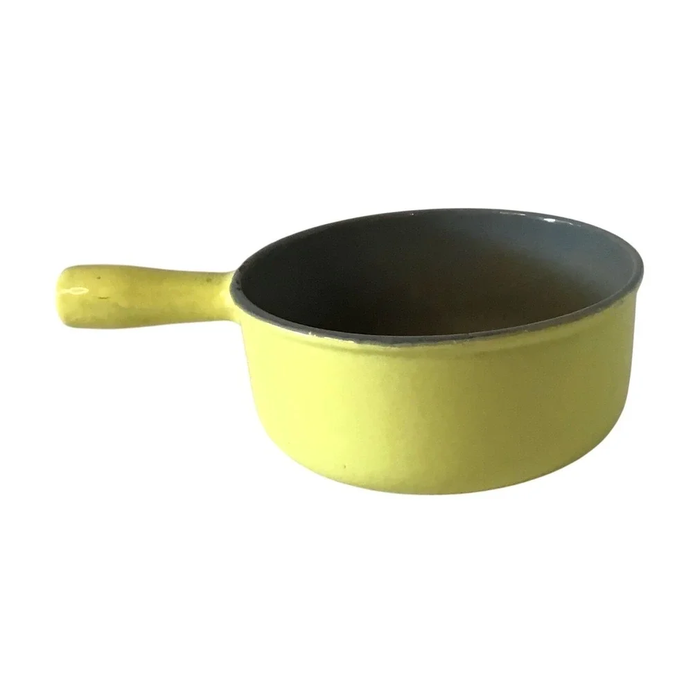 Vintage Yellow Enamel Cast Iron Saucepan Small Pot Mid‎ Century Modern 6.5 Inch
